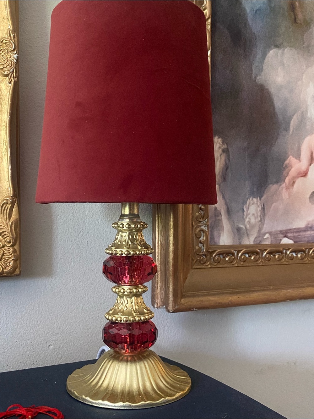 2 small Elegant Red Crystal Accent Table Lamps